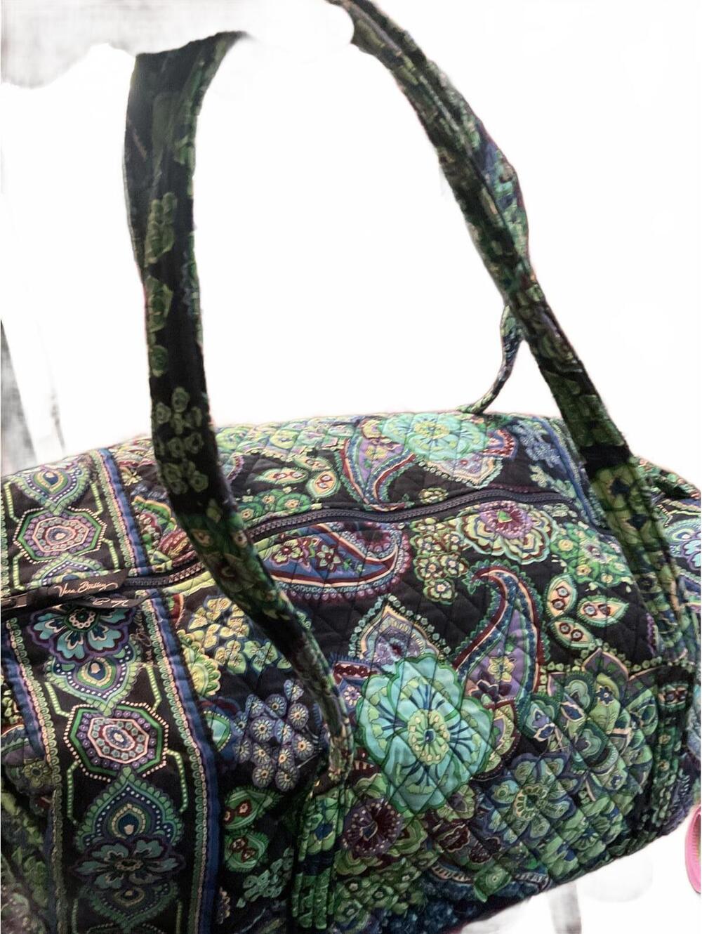 Vera Bradley Signature Travel Duffel Bag - Floral Green & Purple - Picture 7 of 12
